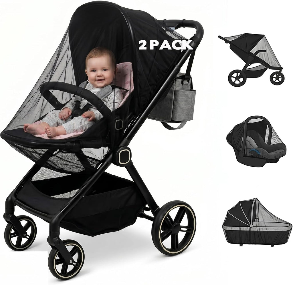 2 Pack Universal Baby Mosquito Net Cover for Stroller Car Seat Bassinet Infant Bug Mesh Netting Screen Crib Carrier Carriage