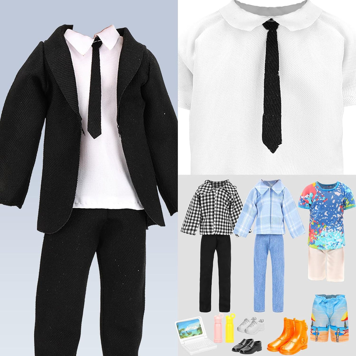 Lot 16 PCS Doll Clothes & Accessories Classic Black Suit for Boy Doll