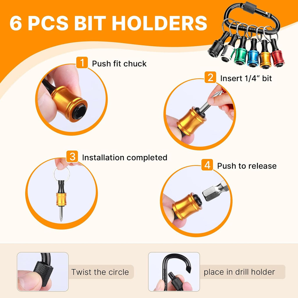 24PCS 1/4 Hex Shank Drill Bit Holder Keychain Extension Bar Quick Release Bit Holders for Impact Driver Drill Bit, Screwdriver Bit Holder, Aluminum Alloy, 3lbs Load Capacity