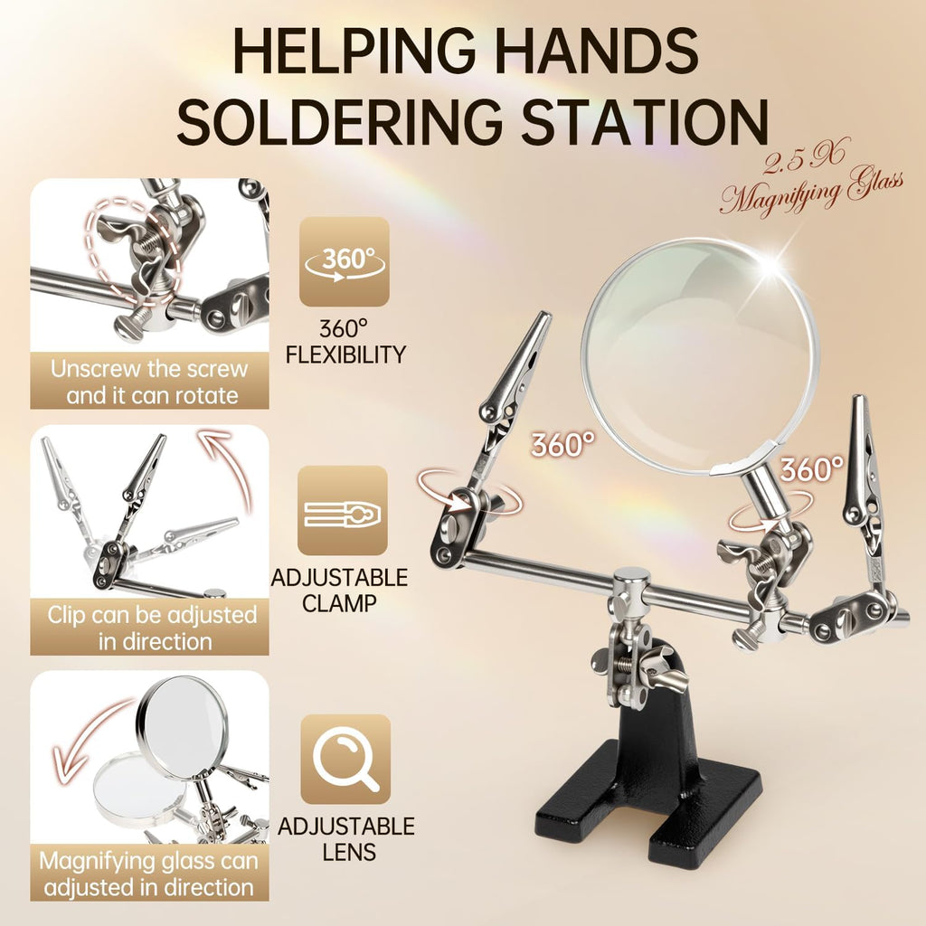 AORAEM Helping Hands Magnifier with Dual Adjustable Alligator Clips