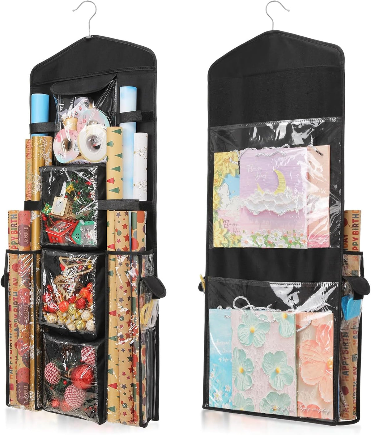 EXLIFBAG Wrapping Paper Storage, Double-Sided Hanging Storage, Black