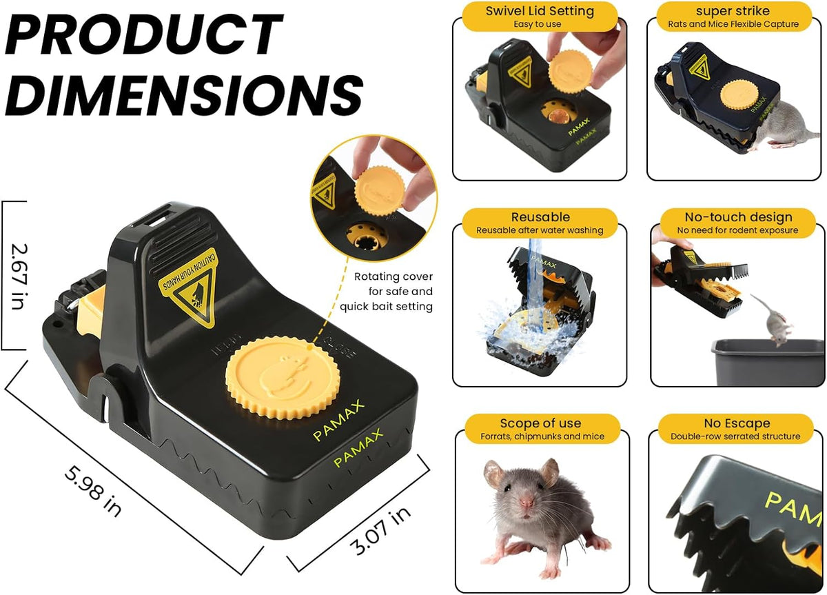 Mouse Traps Indoor for Home, 4-Pack Reusable Humane Snap Traps