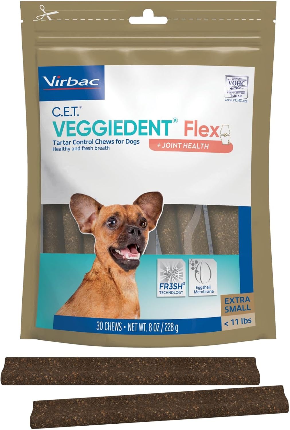 C.E.T. Veggiedent Fr3sh & Flex Plaque and Tartar Control Chew for Dogs, M