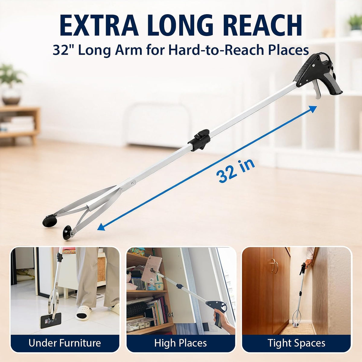 2Pack 32" Suction Cup Grabber Reacher Tool with Quick Trigger Handle