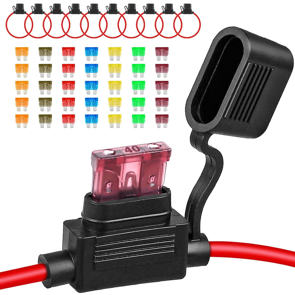 10 Pack 12AWG Inline Fuse Holder 12V with 35PCS Standard Car Fuses