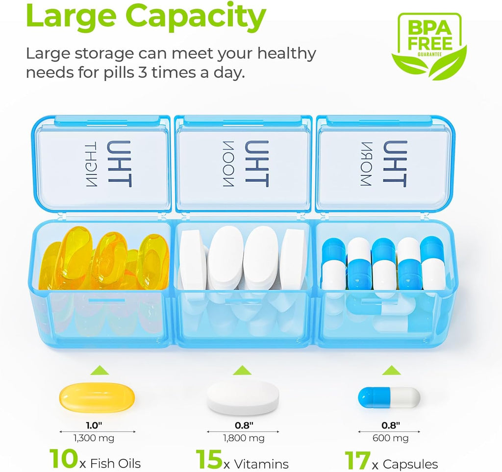 AUVON Weekly Pill Organizer 3 Times a Day with Moistureproof & Dual Protect