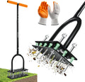 Saker Manual Lawn Aerator Tool with 15 Iron Spikes Black