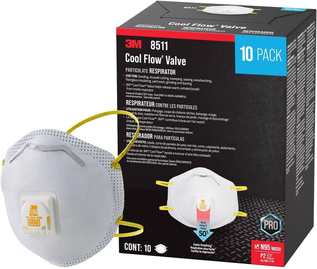 3M 8511 N95 Cool Flow Valved Respirator, 10-Pack