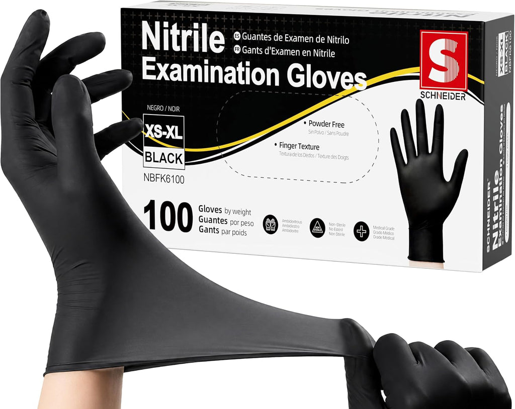 Schneider Black Nitrile Gloves, Gloves Disposable Latex Free, Powder Free