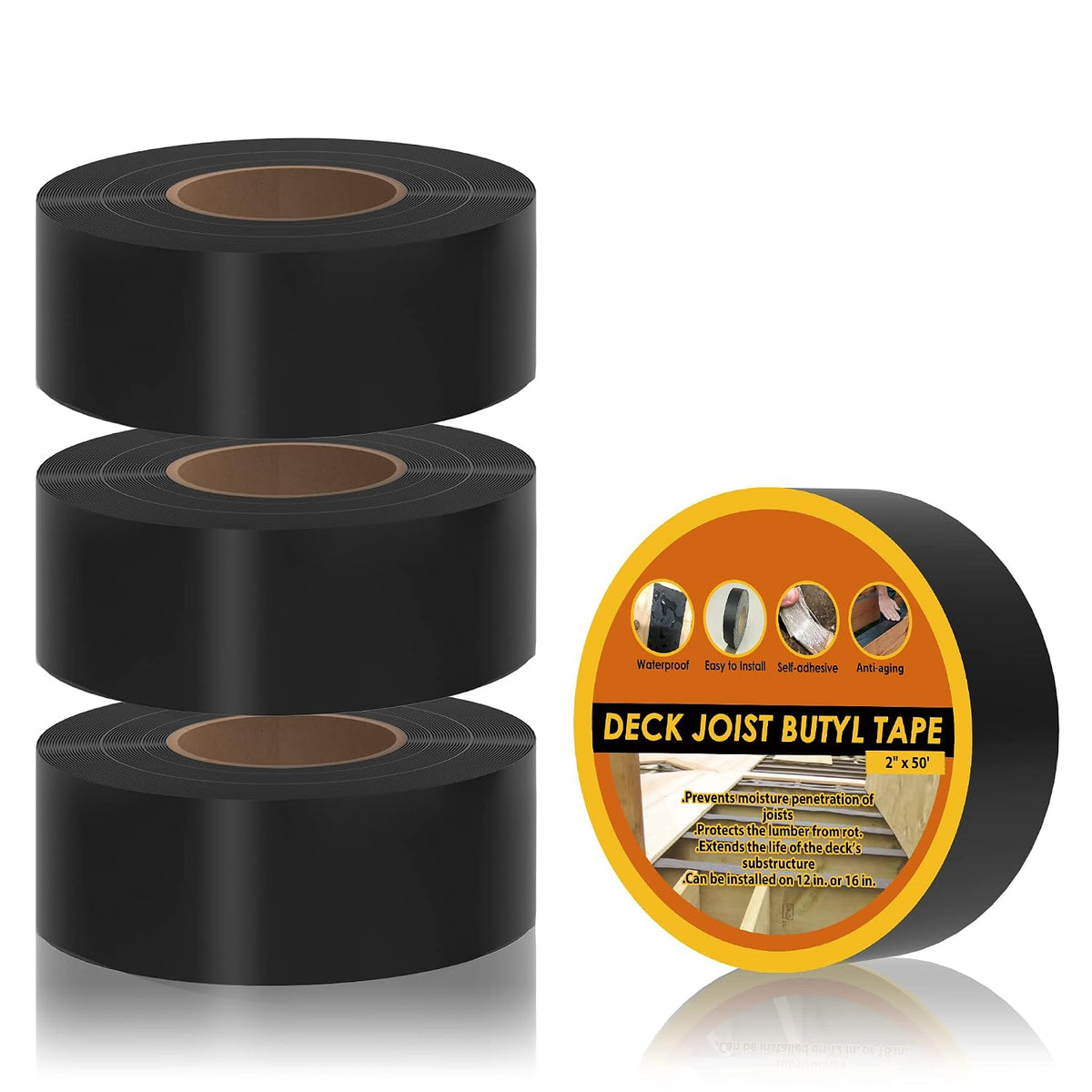 Butyl Joist Tape for Decking 2''×50', 4 Rolls Waterproof Deck Tape