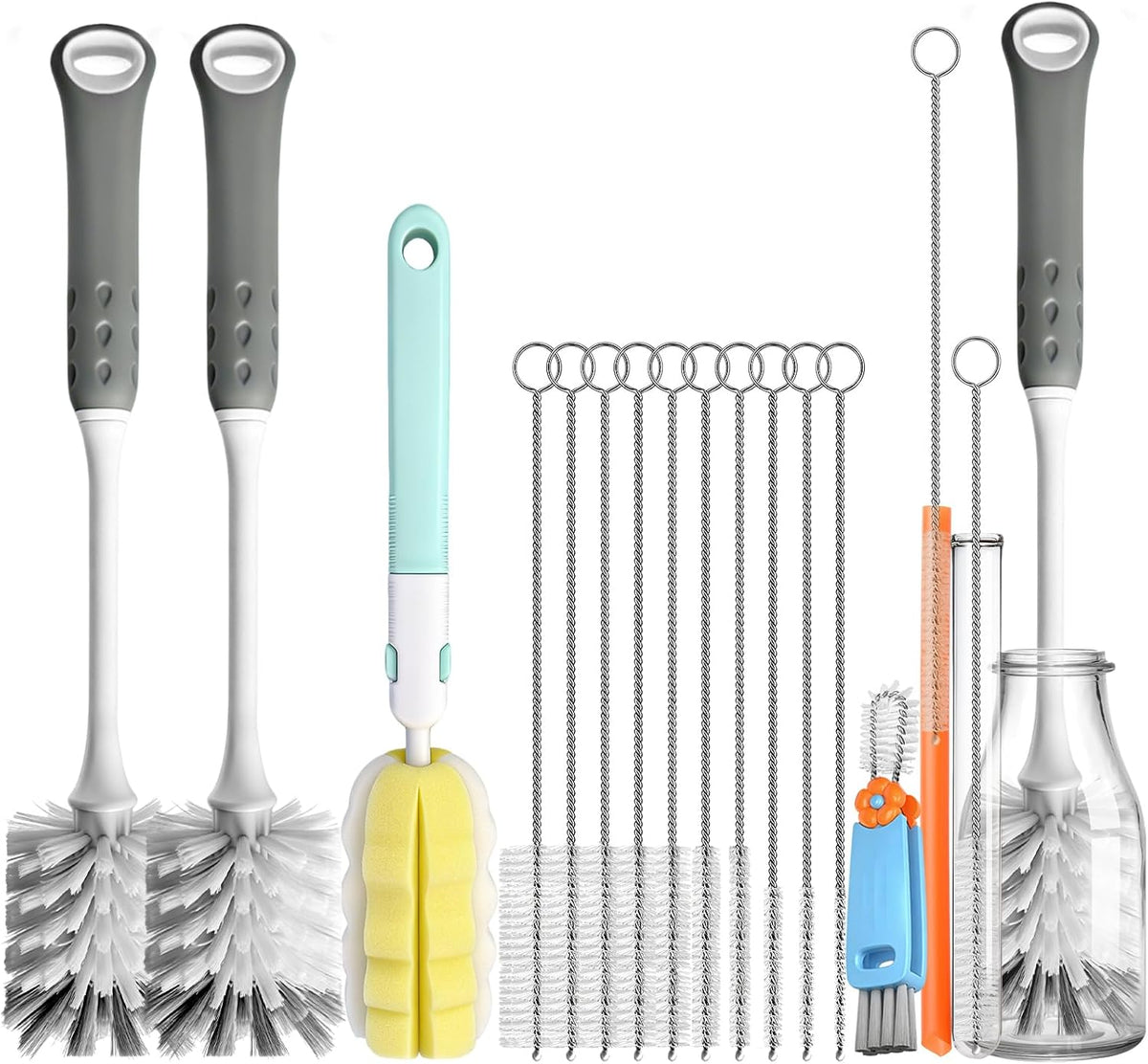 Bottle Brush Cleaner Set for Bottles, Cups and Straws Cleaning, 14 Pack