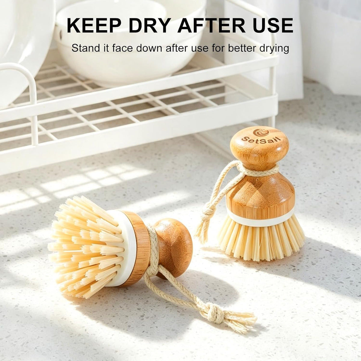Bamboo Dish Scrubber 2 Pack Kitchen Brushes for Dishes Cleaning