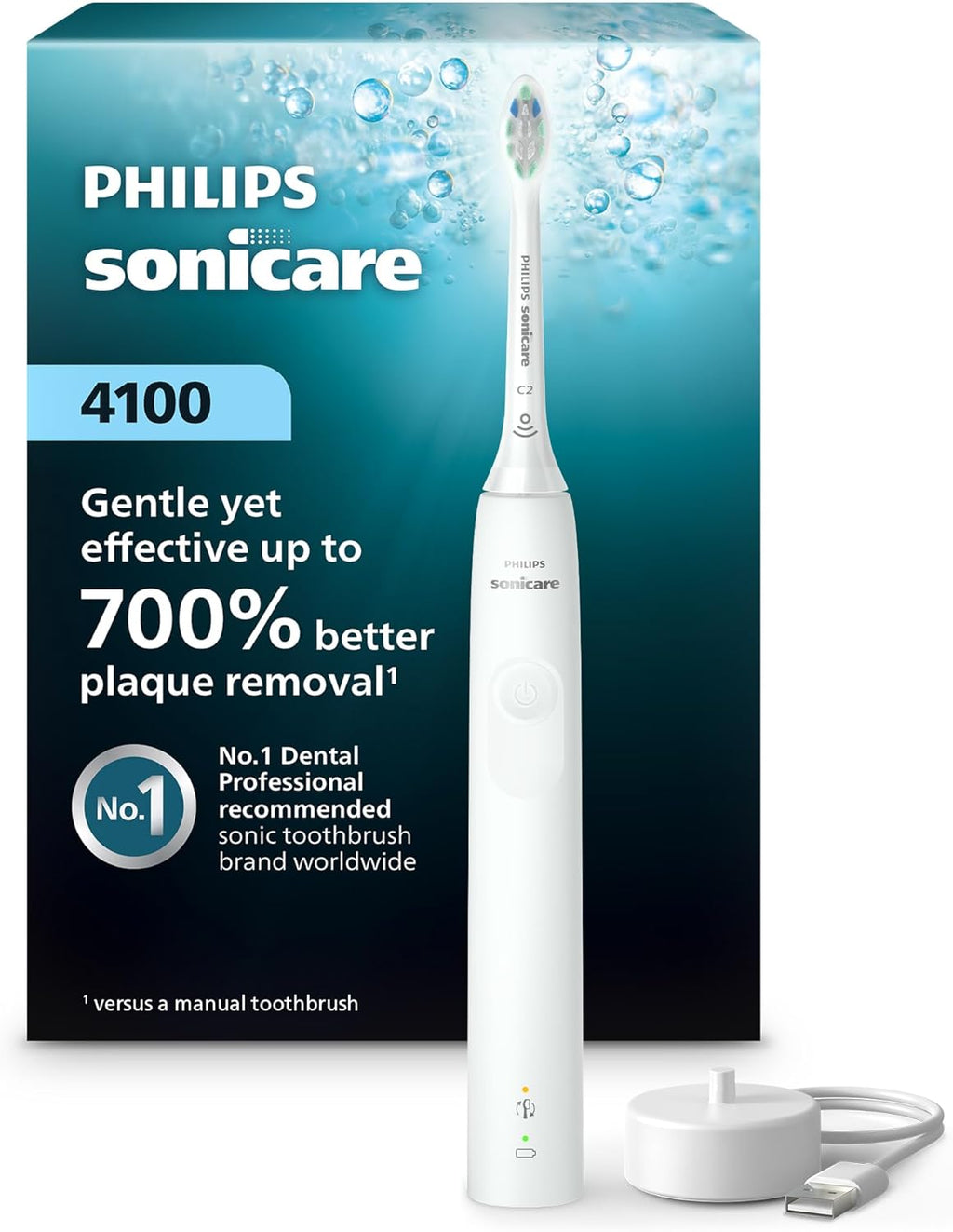 Philips Sonicare 4100 Rechargeable Electric Toothbrush, 1 Brush Head, Black