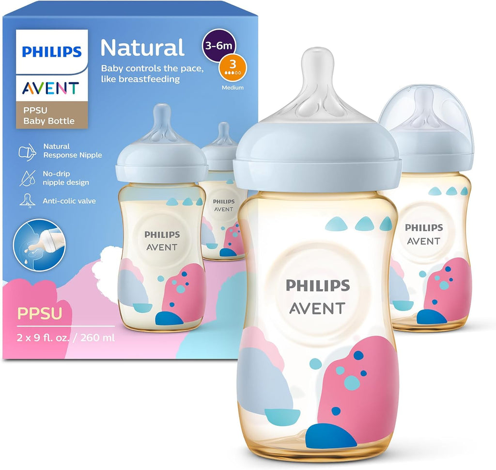 Philips Avent Natural PPSU Baby Bottles, Medium Flow, 9 oz, BPA-Free