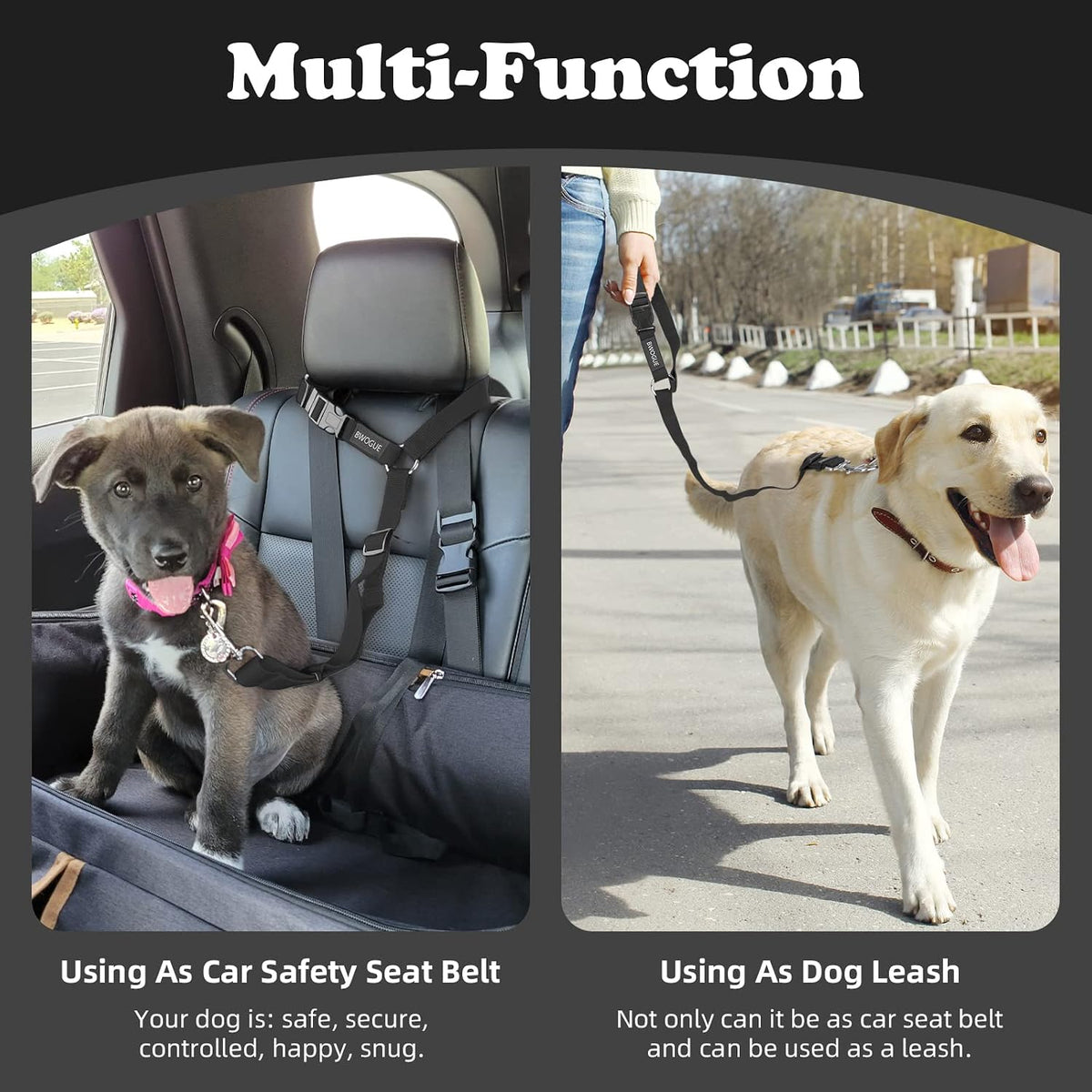 BWOGUE 2 Pack Dog Seat Belt for Car, Headrest Restraint Safety Leads