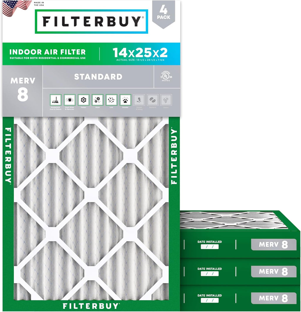 Filterbuy 20x20x1 Air Filter MERV 8 Dust & Allergy Defense (4-Pack)