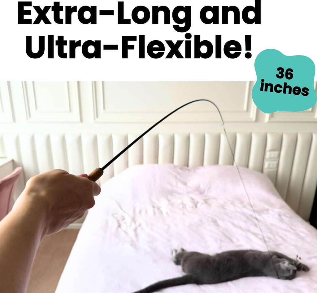 Forever Stick 1-Pack - The Unbreakable Cat Wand Toy, Durable Cat Toy Wand, Extra Long Cat String Toy, Cat Fishing Pole Toy for Bored Indoor Adult Cats, Cat Stick Toy, Cat Feather Wand, Cat Teaser Wand