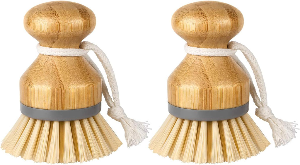 MR.SIGA Bamboo Palm Brush, Dish Scrub Brush, Bamboo Dish Brush, Pack of 2