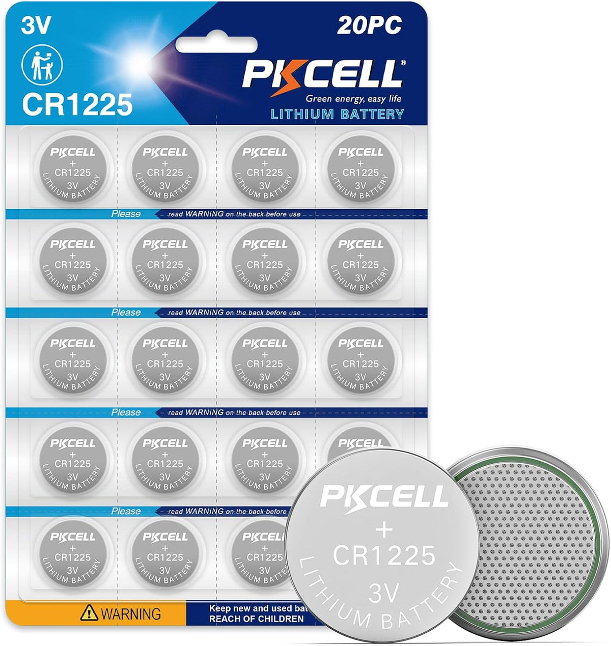 PKCELL 5-Pack CR1225 Battery CR1225 3V Lithium Battery