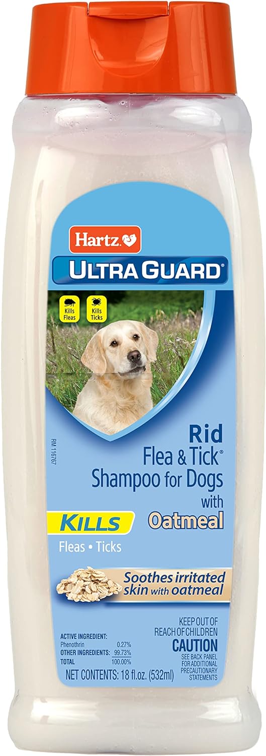 Hartz UltraGuard Rid Flea & Tick Oatmeal Dog Shampoo, 18 oz Bottle