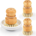 SUBEKYU Bamboo Dish Scrub Brush,Produce Brush,3 Pack with Ceramic Holder