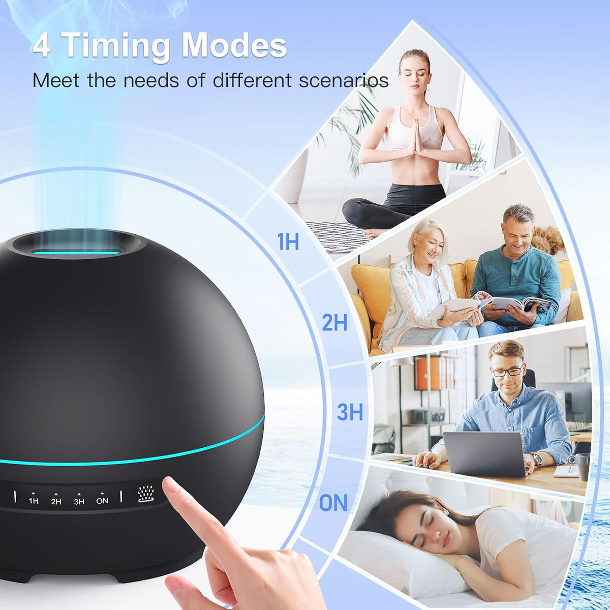 THIMONES 2 Pack Essential Oil Diffuser for Home - 200ml Ultrasonic Aromatherapy Diffuser with 4 Timers & 7 Colors Night Lights, 20dB Quiet Working for 10 Hours (Black+Black)