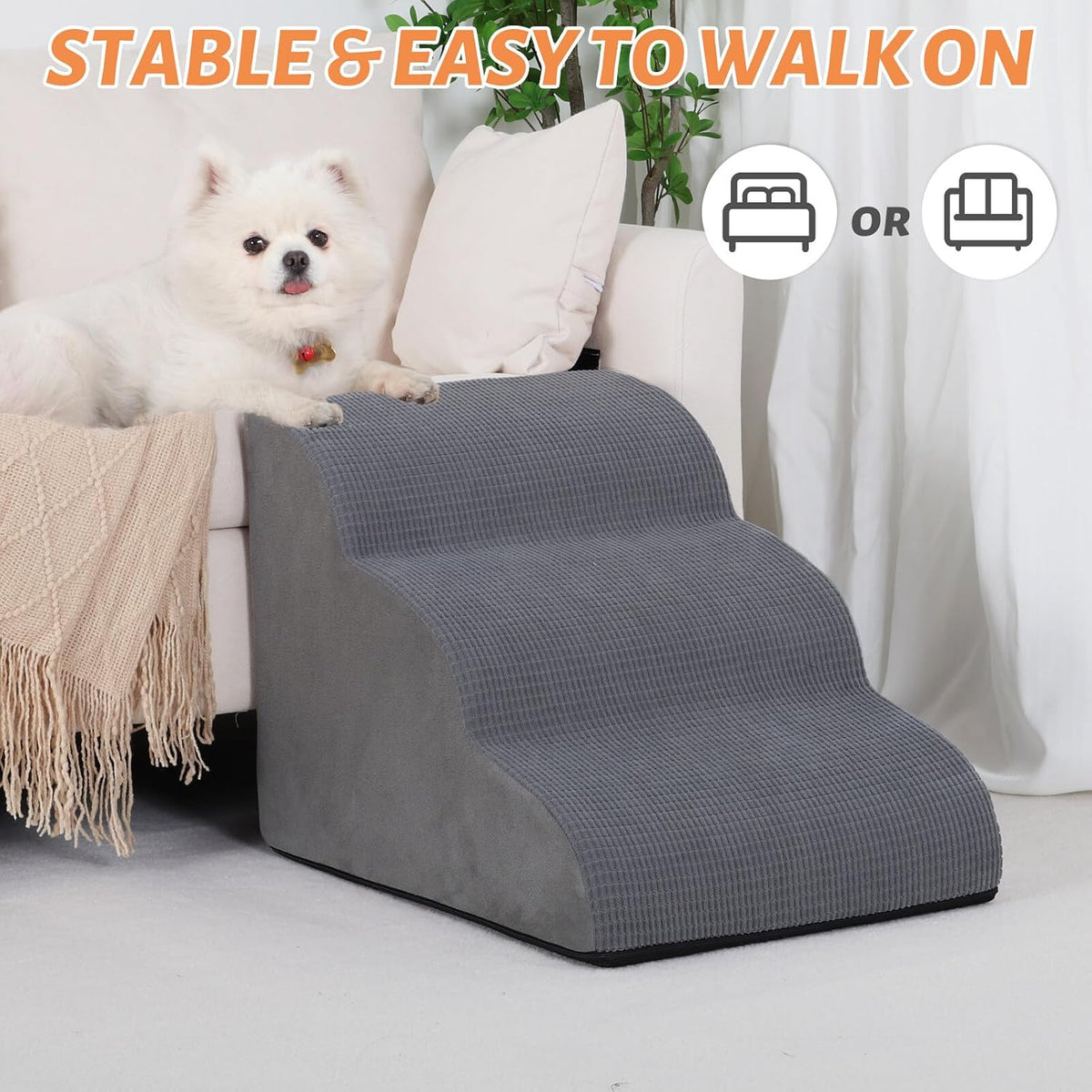 Aodisman Dog Stairs for Small Dogs and Cats,3-Step Pet Ramp for Bed & Couch