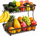 2-Tier Fruit Basket for Kitchen Counter with 2 Banana Hangers