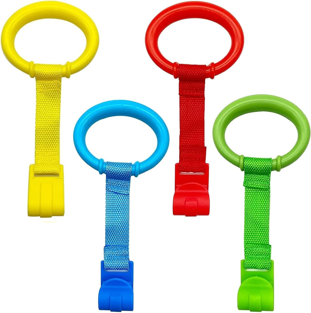 4 Pcs Baby Playpen Pull up Rings, 4 Color Baby Crib Pull up Rings