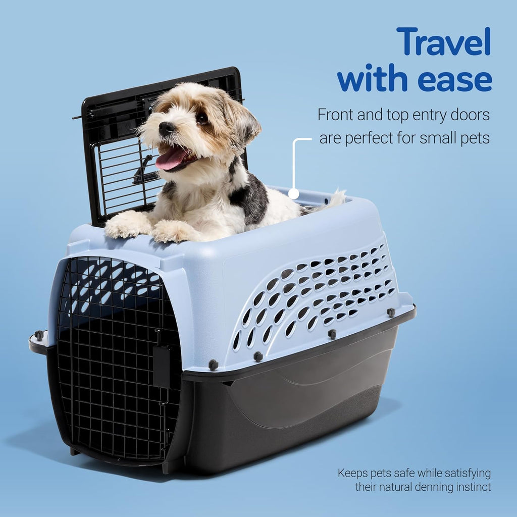 Petmate Two Door Plastic Pet Kennel for Small Dogs and Cats, 24in, Blue