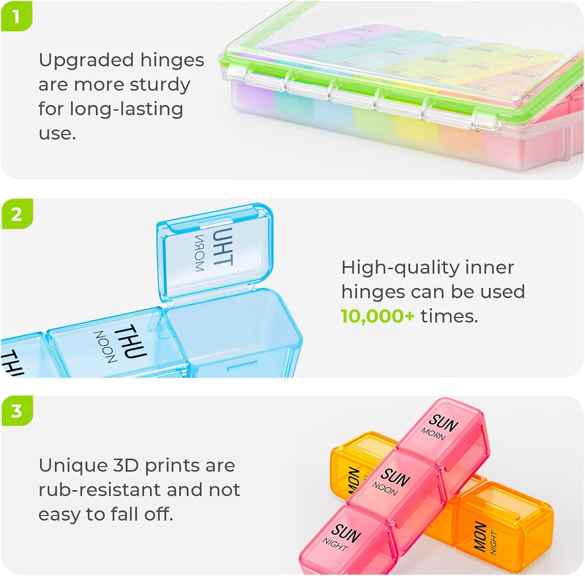 AUVON Weekly Pill Organizer 3 Times a Day with Moistureproof & Dual Protect