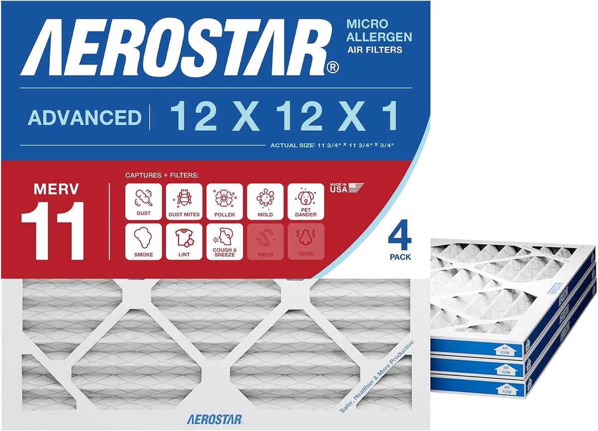 Aerostar Air Filter 12x12x1 MERV 8 AC Filter, HVAC, Furnace Filter, 4 Pack