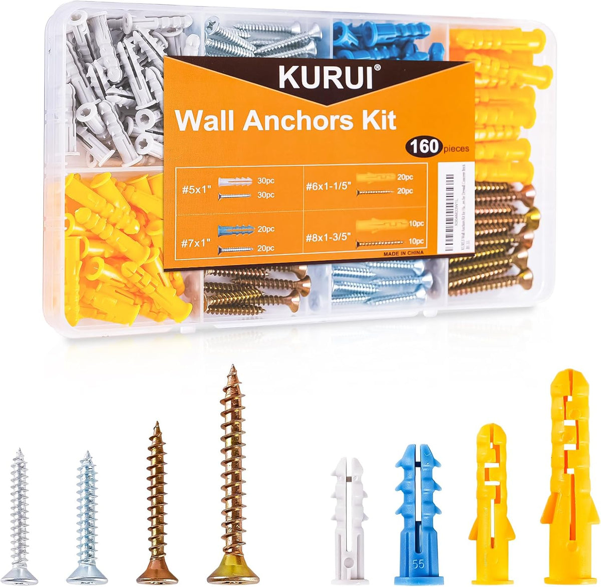 KURUI Drywall Anchors and Screws Assortment Kit, 270Pcs Dry Wall Anchors