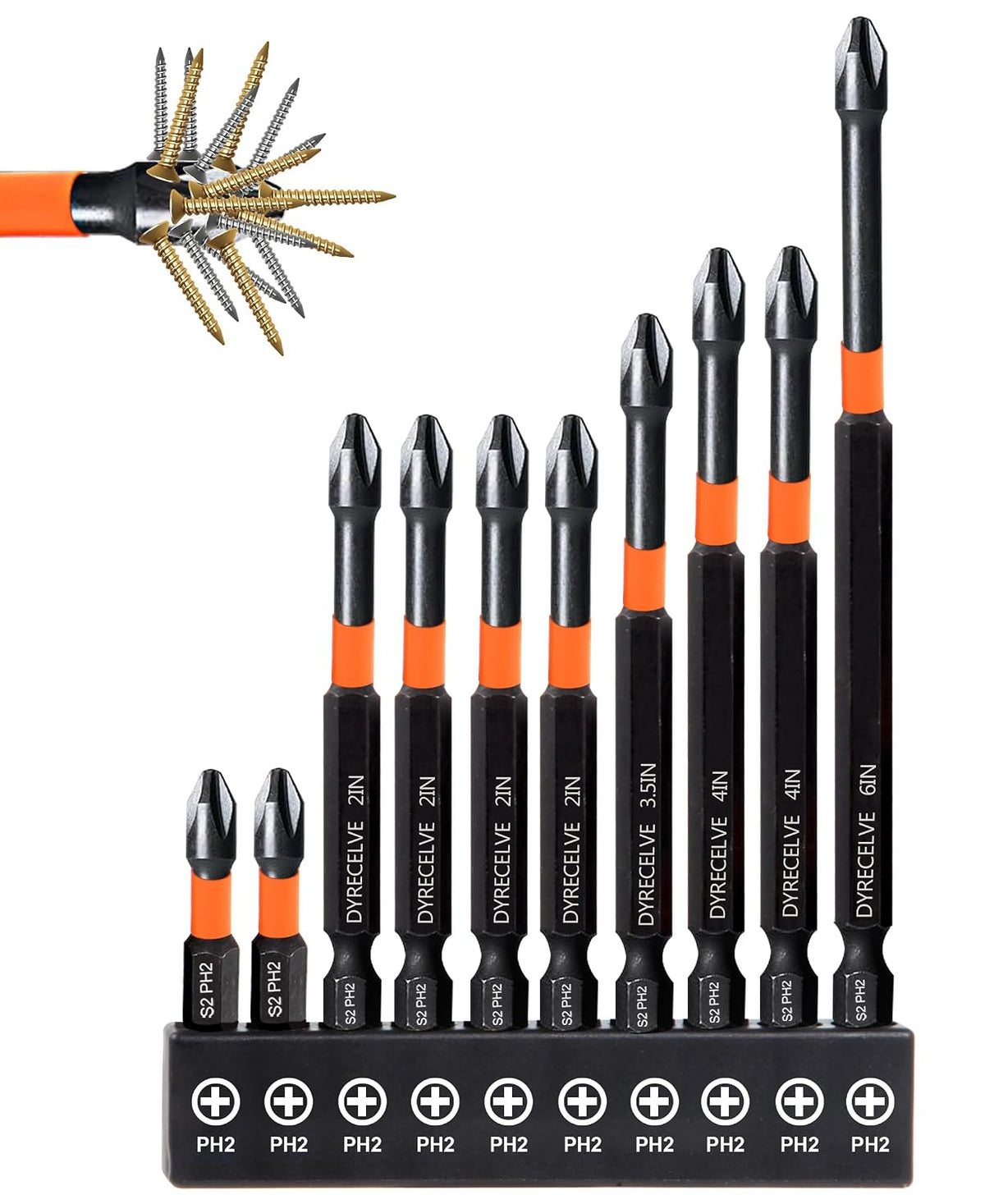 DYRECELVE 10-Piece Phillips Bits #2 Impact, 2-Inch Screwdriver Bits Set