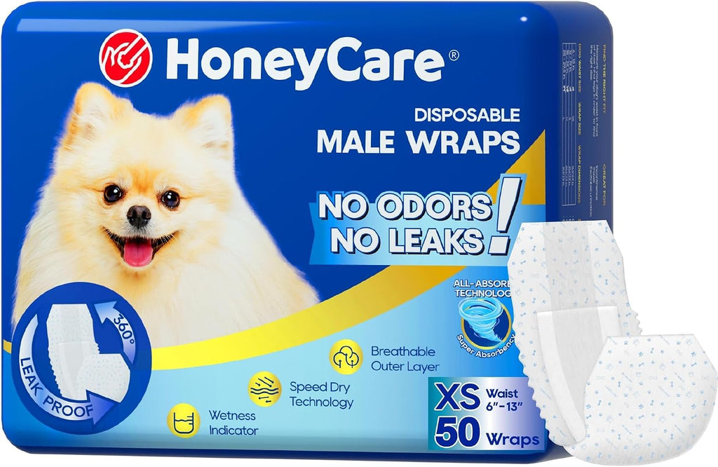 HONEY CARE All-Absorb A26 Male Dog Wrap, 50 Count, Small