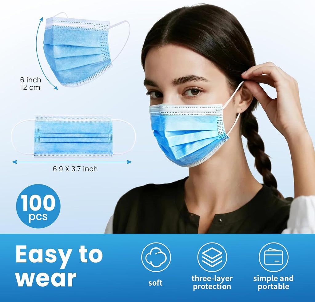 Borje Blue Disposable Face Mask 100 Pcs Blue Face Masks 3 Ply Protection Masks