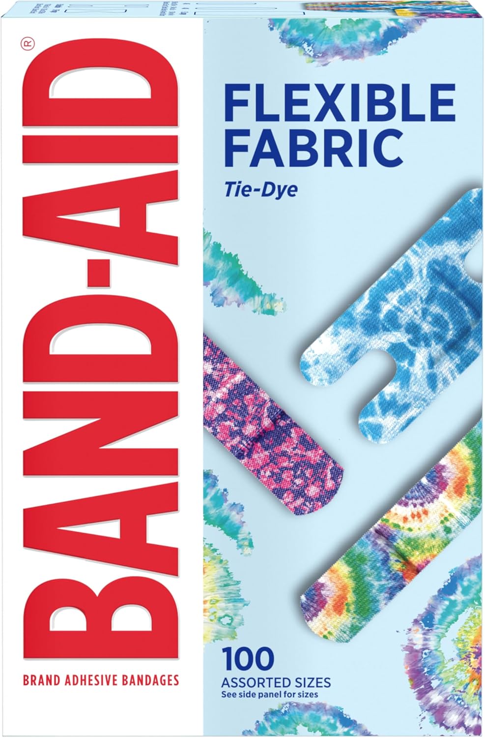 BAND-AID Brand Flexible Fabric Adhesive Bandages, Tie-Dye Designs, 100 Ct