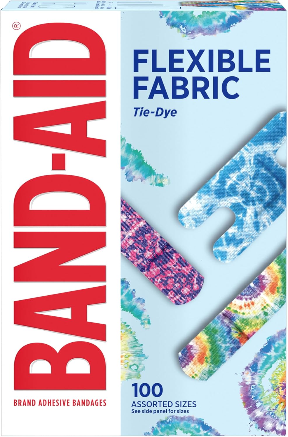 BAND-AID Brand Flexible Fabric Adhesive Bandages, Tie-Dye Designs, 100 Ct