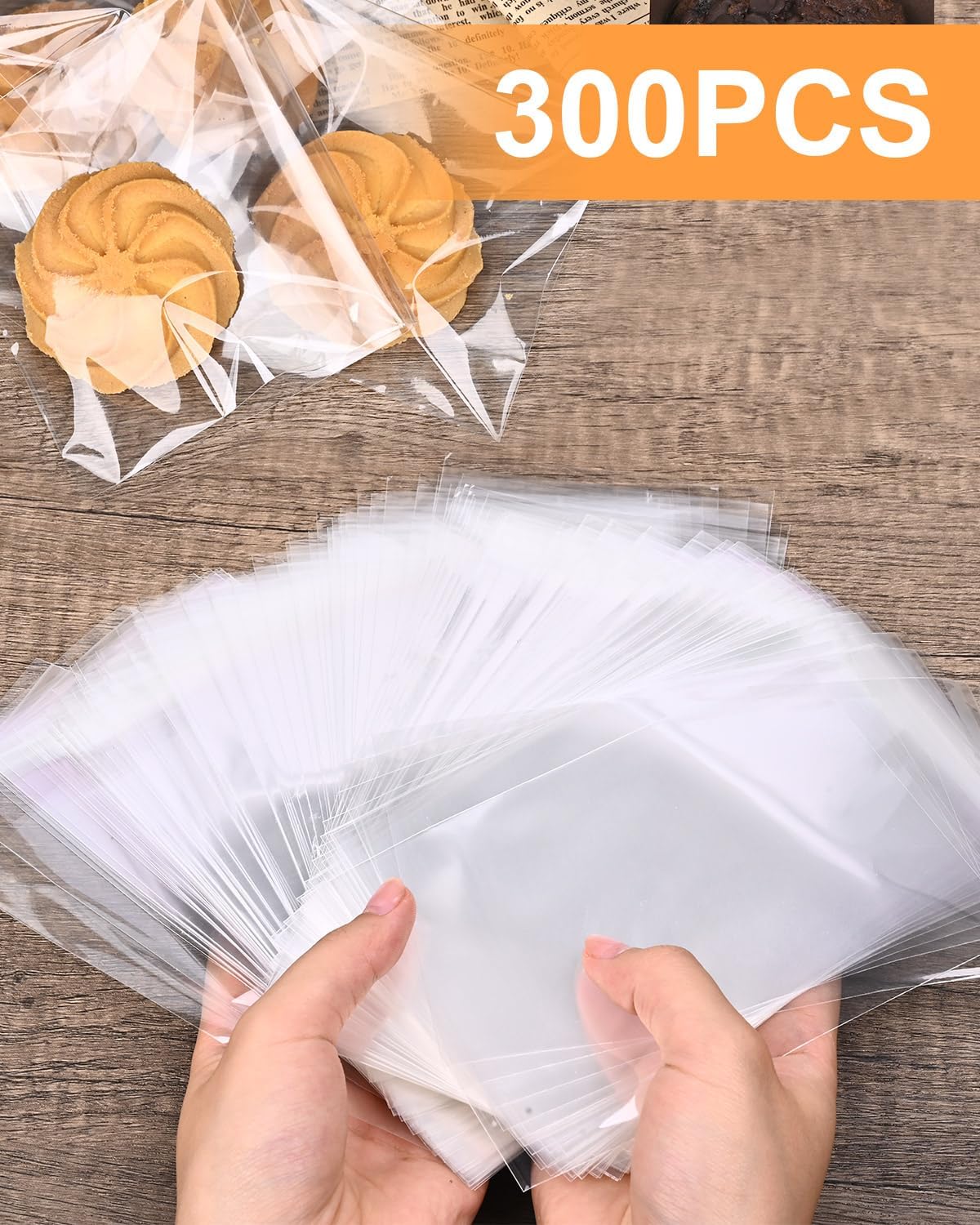 300 Pcs Self Adhesive Cookie Bags, 4x6in Sealing Cellophane Bags