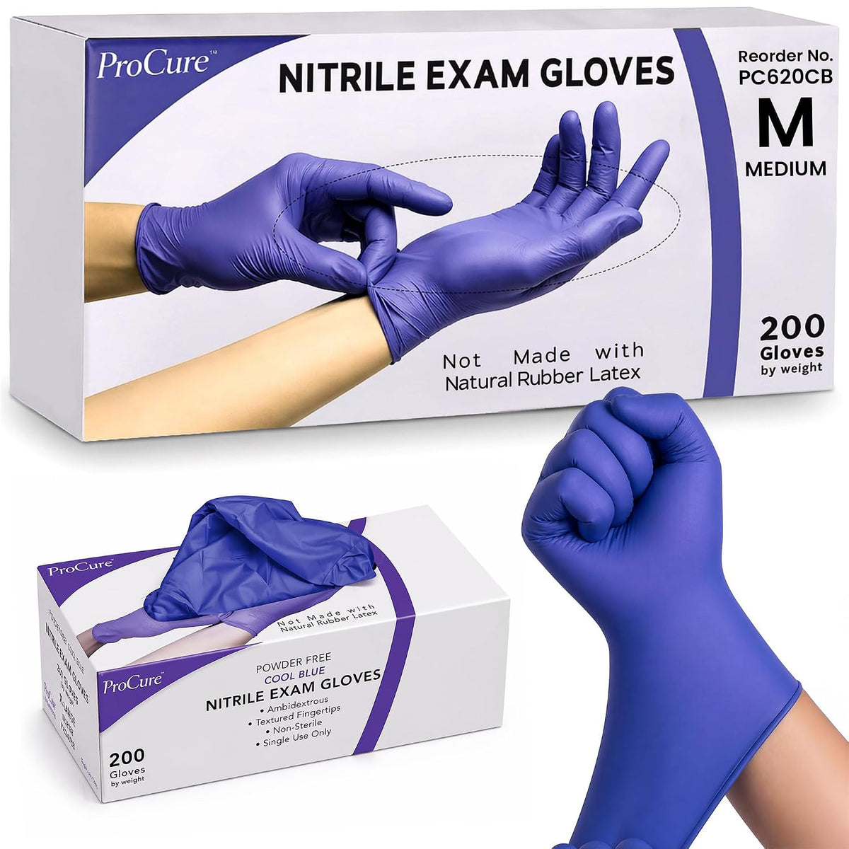 ProCure Disposable Nitrile Gloves - Latex & Powder Free - 200 Ct, Medium