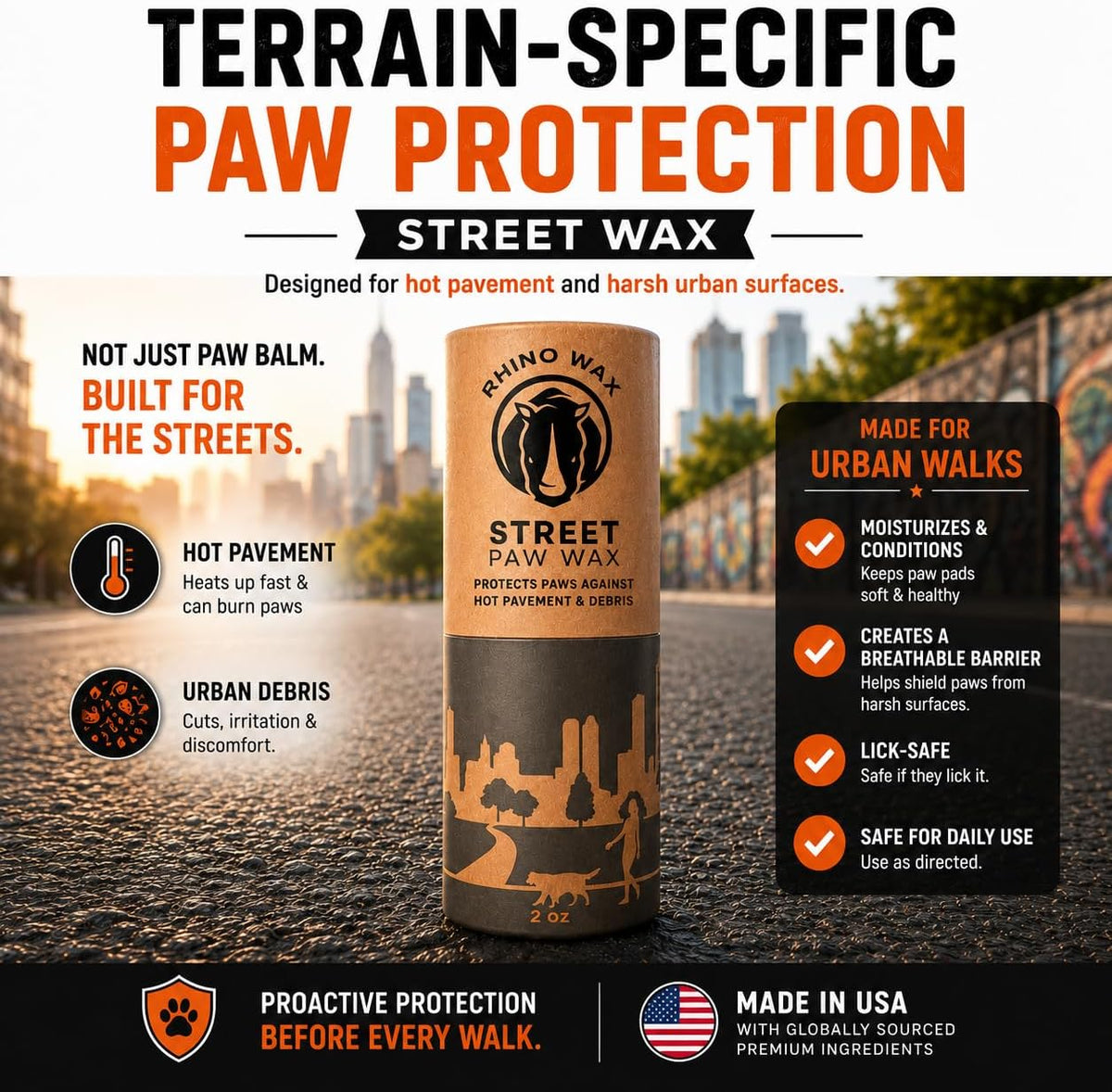 Rhino Wax Dog Paw Protector for Hot Pavement, Asphalt, Streets & Sidewalks