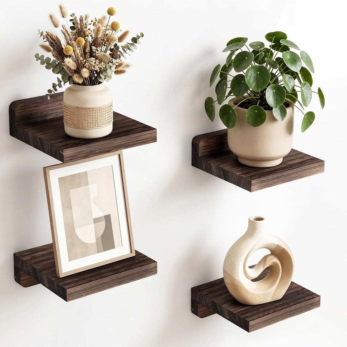 Fixwal Small Floating Shelves for Wall Decor (5Inch, Wood, Black, Set of 4)