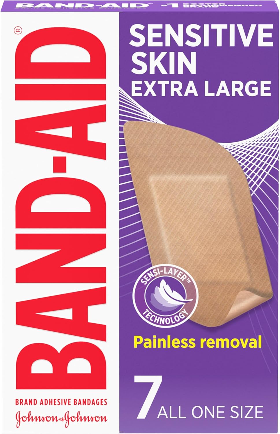 BAND-AID Brand Adhesive Bandages for Sensitive Skin, Extra Large, 7 Count