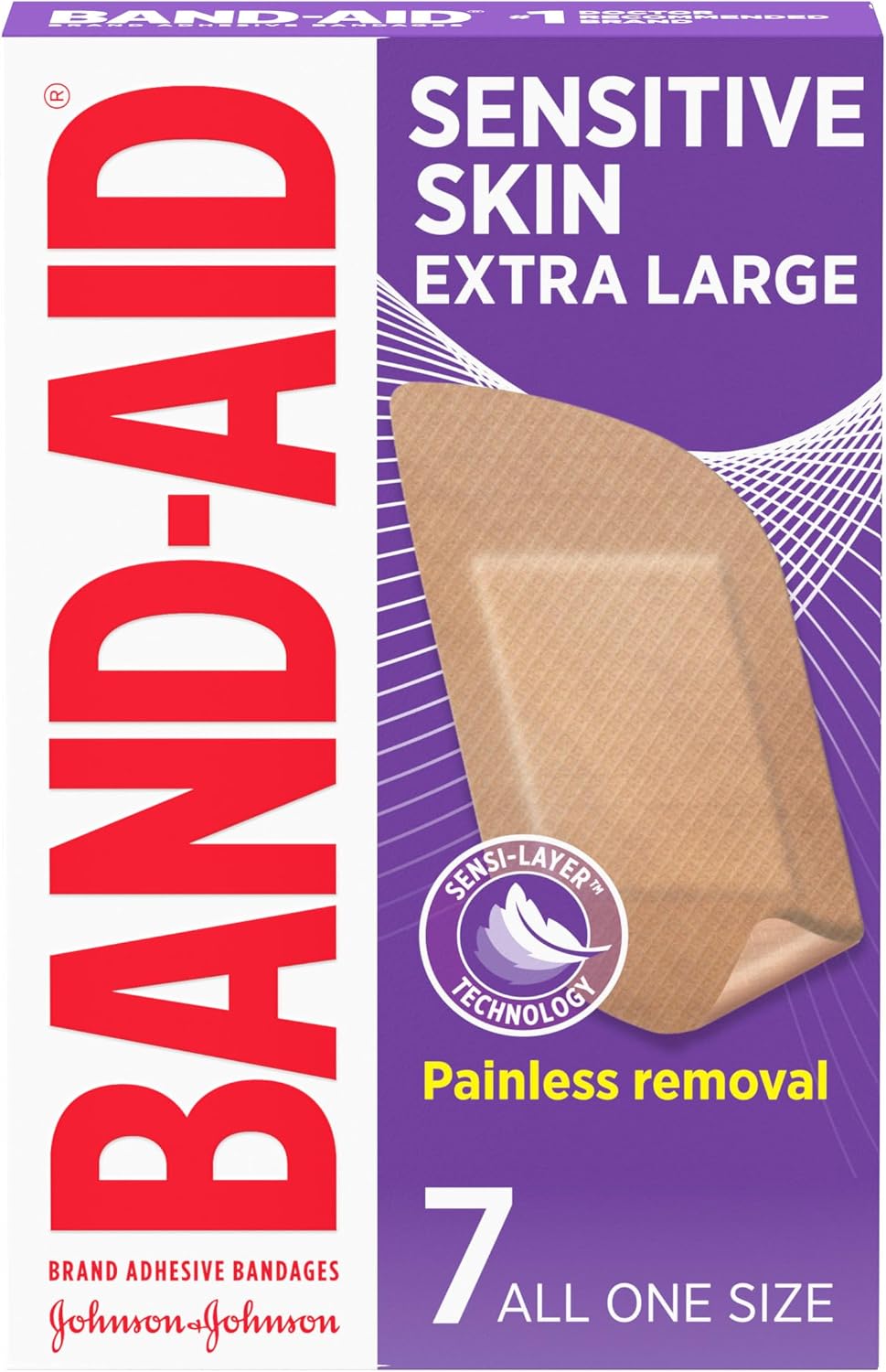 BAND-AID Brand Adhesive Bandages for Sensitive Skin, Extra Large, 7 Count