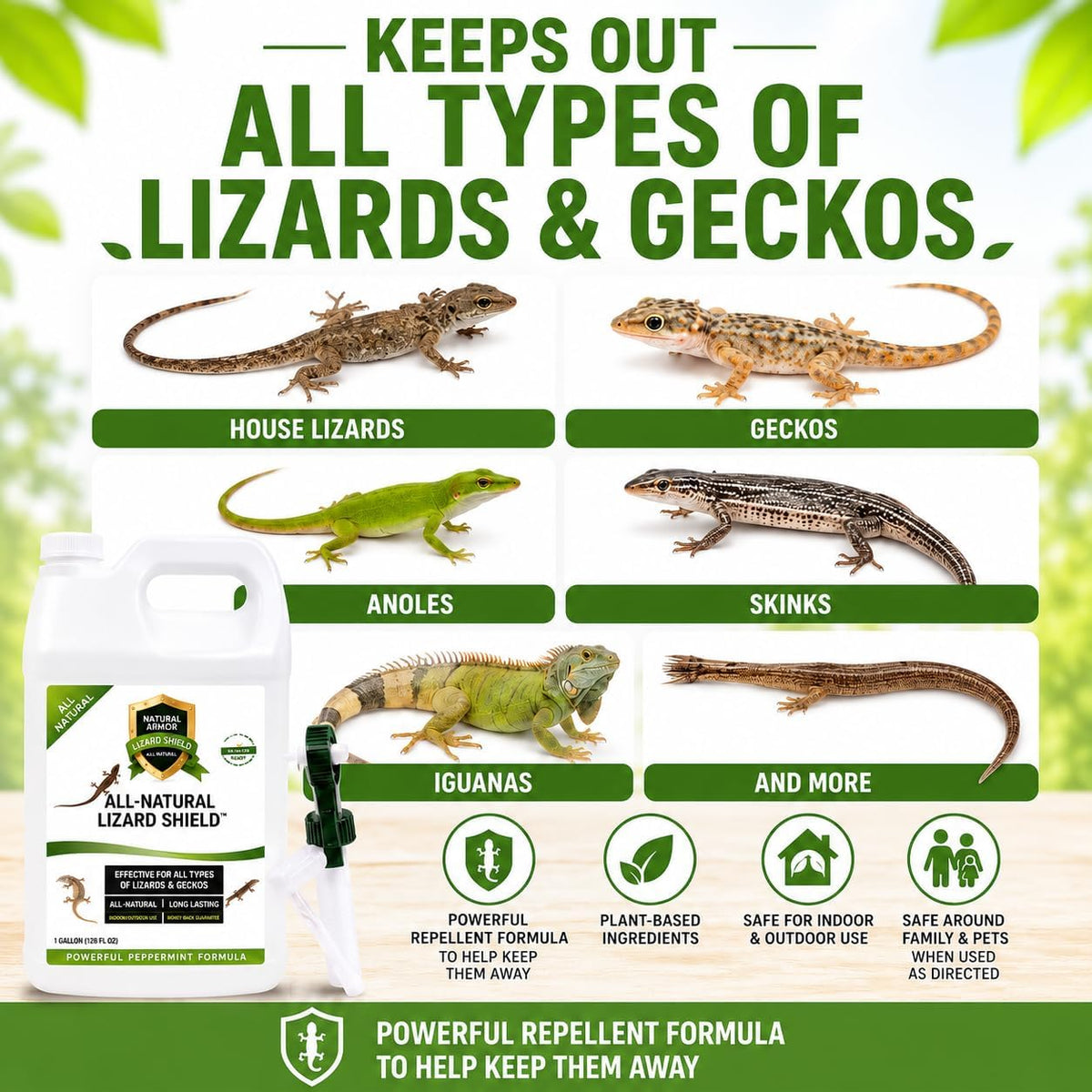 Natural Armor Lizard & Gecko Repellent - 1 Gallon (128 oz) w/Sprayer