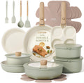 CAROTE 21pcs Pots and Pans Set, Nonstick Cookware Set Detachable Handle, Induction Kitchen Cookware Sets Non Stick with Removable Handle, RV Cookware Set, Oven Safe, Brown