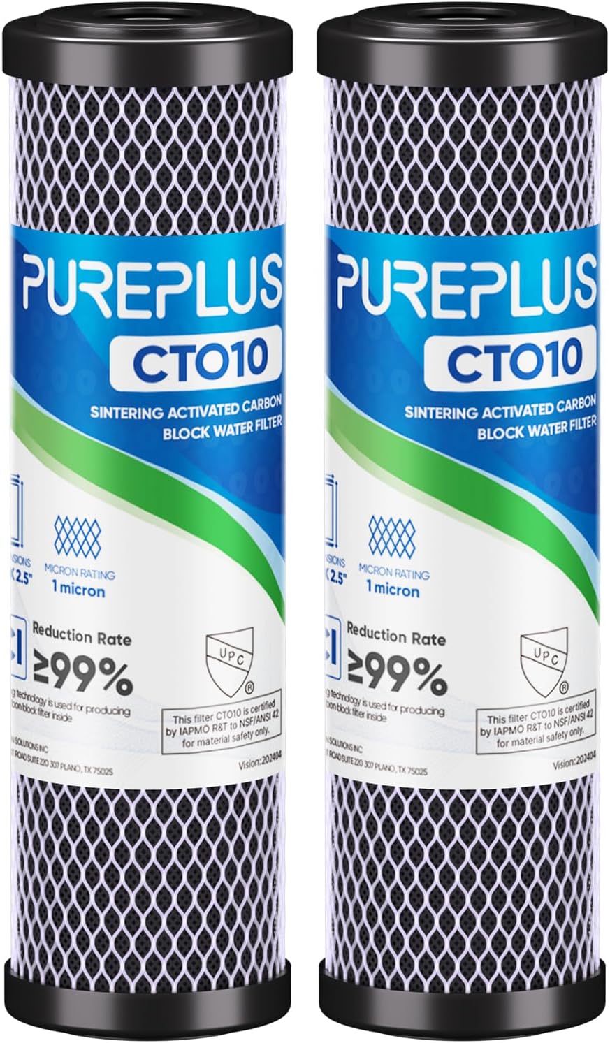 1 Micron 2.5" x 10" Whole House CTO Carbon Water Filter Cartridge Replacement for Under Sink Water Filter System, Dupont WFPFC8002, WFPFC9001, FXWTC, SCWH-5, WHEF-WHWC, WHCF-WHWC, AMZN-SCWH-5, 4Pack