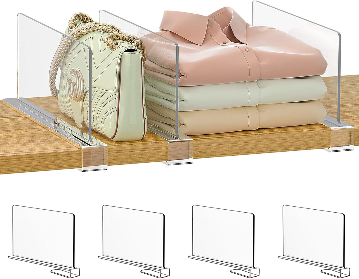 Purse Organizer for Closet Shelf Dividers: Clear Acrylic 8-Pack