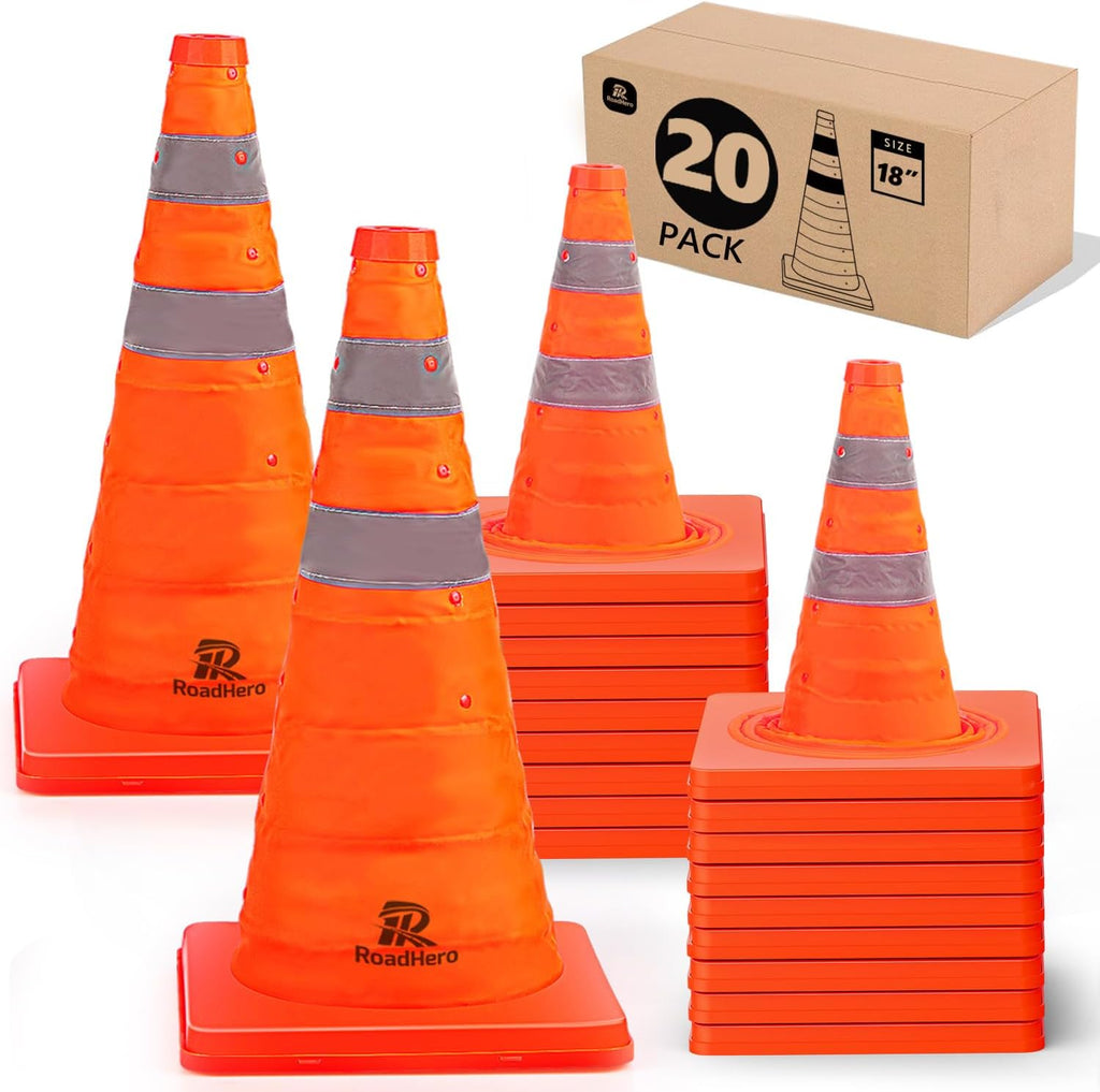 RoadHero 28 Inch 4 Pack Collapsible Traffic Safety Cones with Bag, Orange