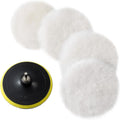 S SATC Wool Polishing Buffing Pad Set with 5PCS 3 Inch Wool Buffing Wheel for Drill, Hook and Loop Back Pad with M10 Drill Adapter, Compound Waxing and Polishing for Car Polisher